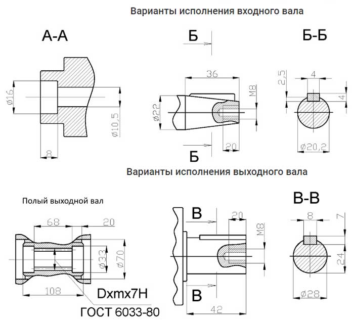 Исполнение входного-выходного вала